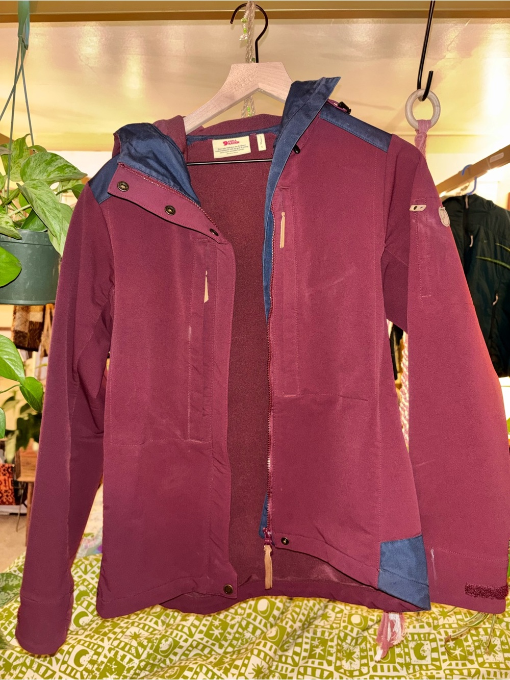 Fjallraven Women's Burgundy Hooded Utility Jacket with Navy Trim
